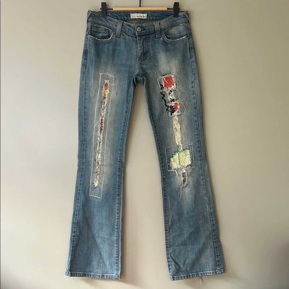 Vintage‎ KanCan Low Rise Flare Bootcut Patched Embroidered Jeans Size 7